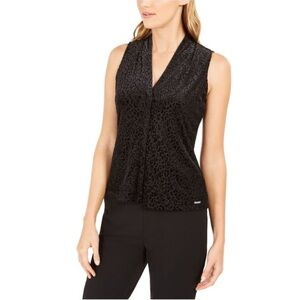 Calvin Klein Animal Print Textured Top Black Womens M NWT